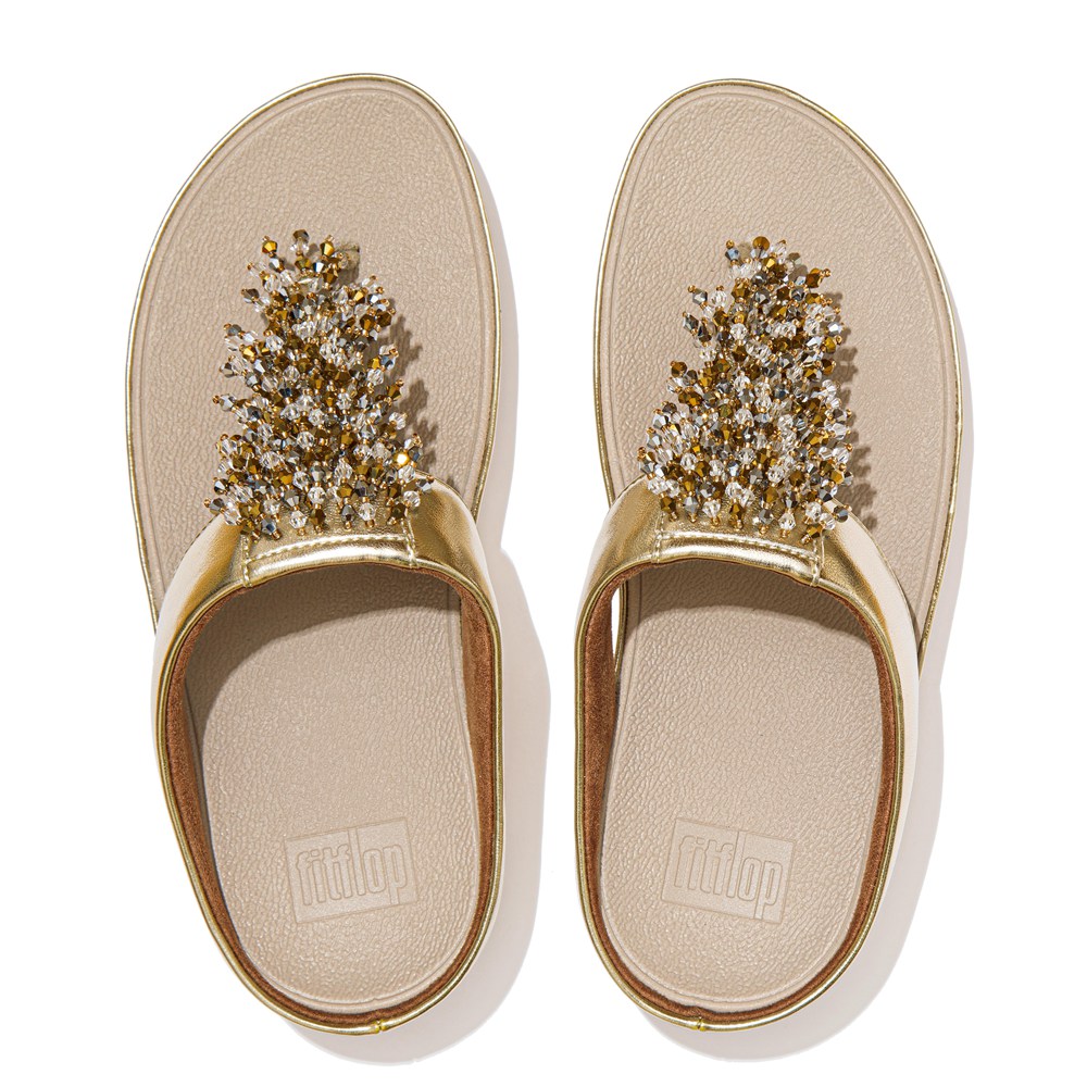 Fitflop Womens Sandals - Rumba Beaded Toe-post - Gold - 678-PBGUHE